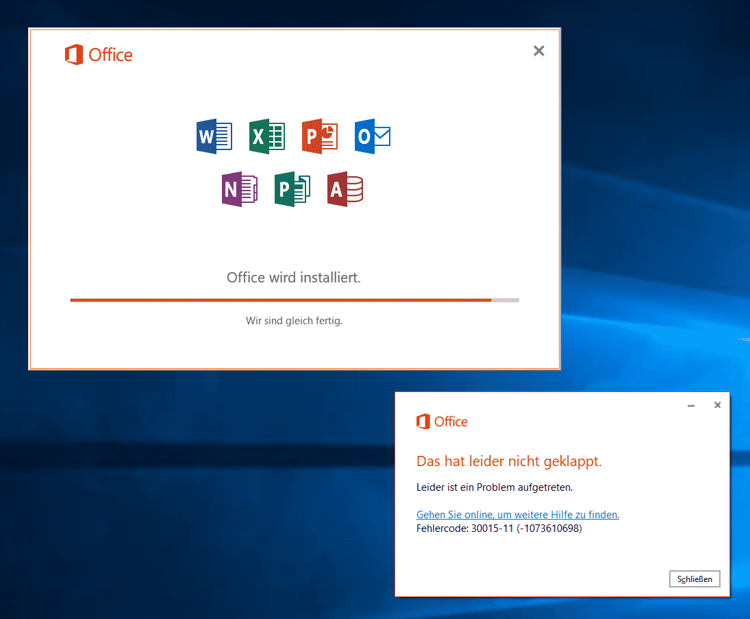 Office Fehlercode 30015-11 (-1073610698)