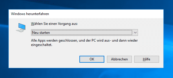 Windows herunterfahren Kurzform