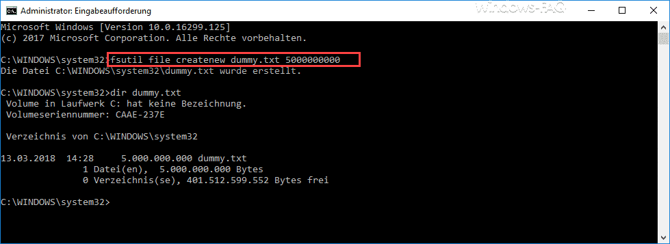 fsutil file createnew dummy.txt 5000000000
