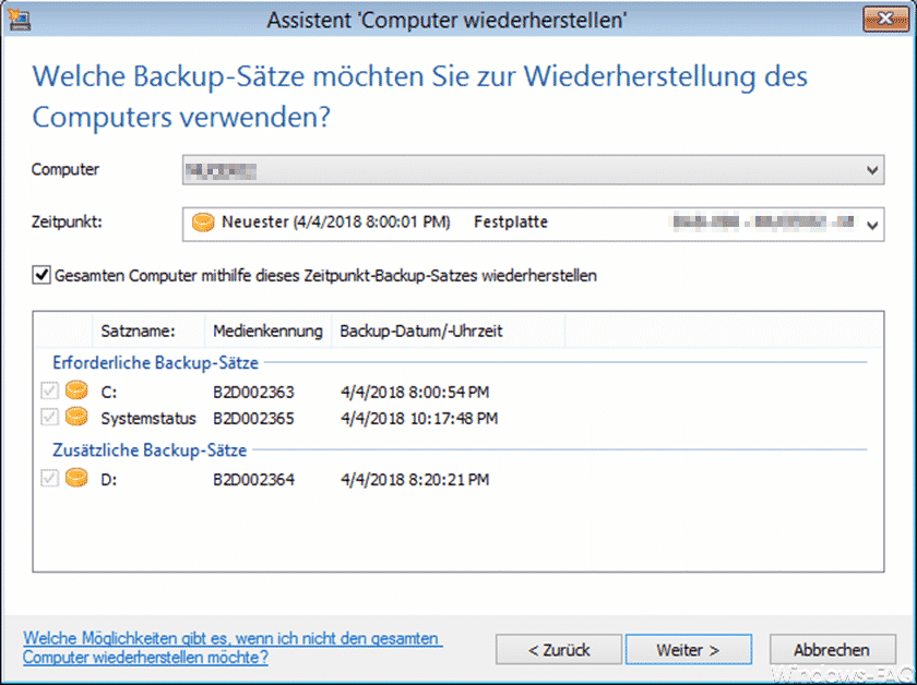 Assistent Computer wiederherstellen