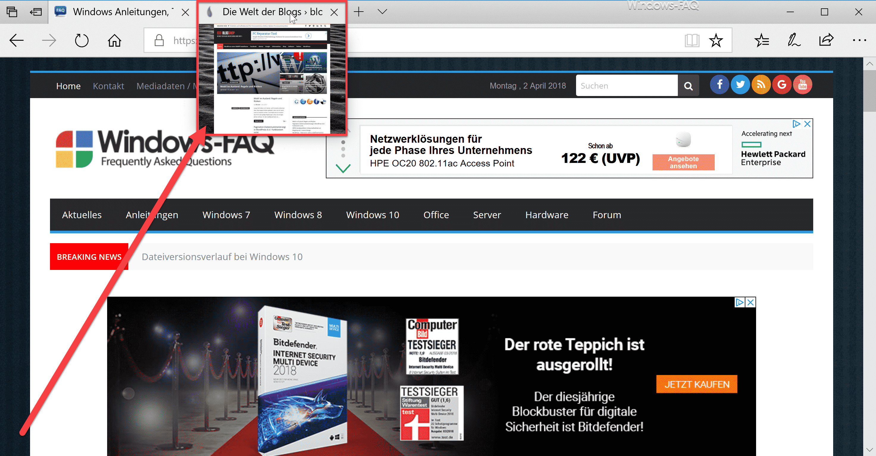 Tab Vorschaufenster beim Edge Browser deaktivieren bzw. aktivieren