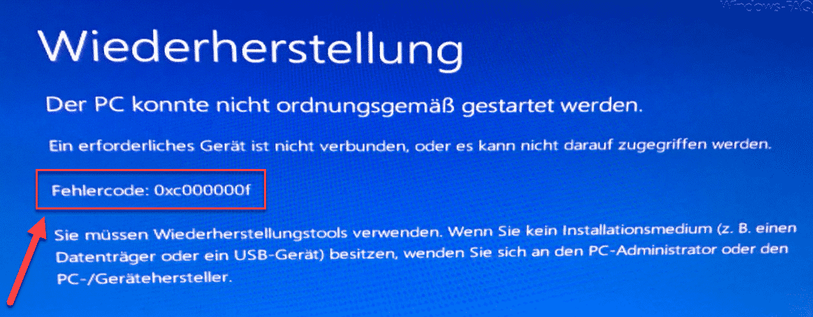 Fehlercode 0xc000000f