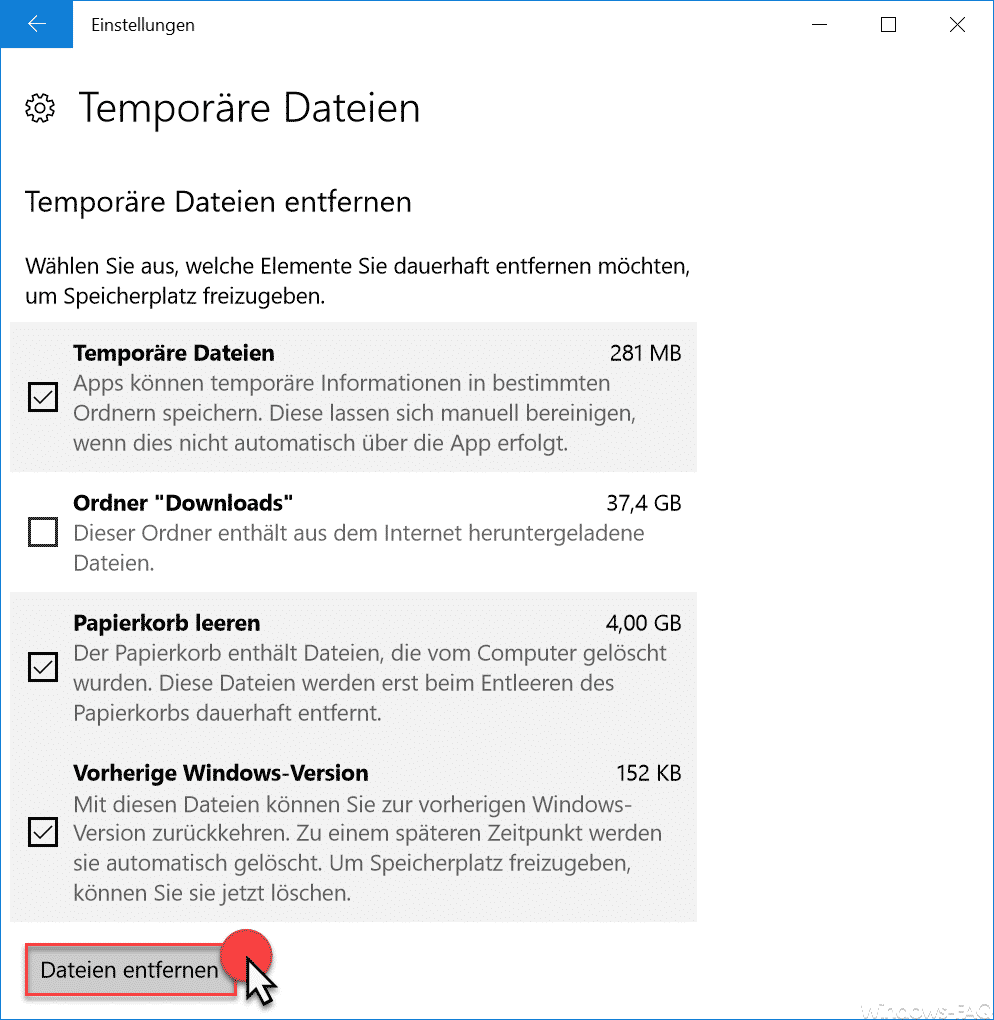 Temporäre Dateien entfernen