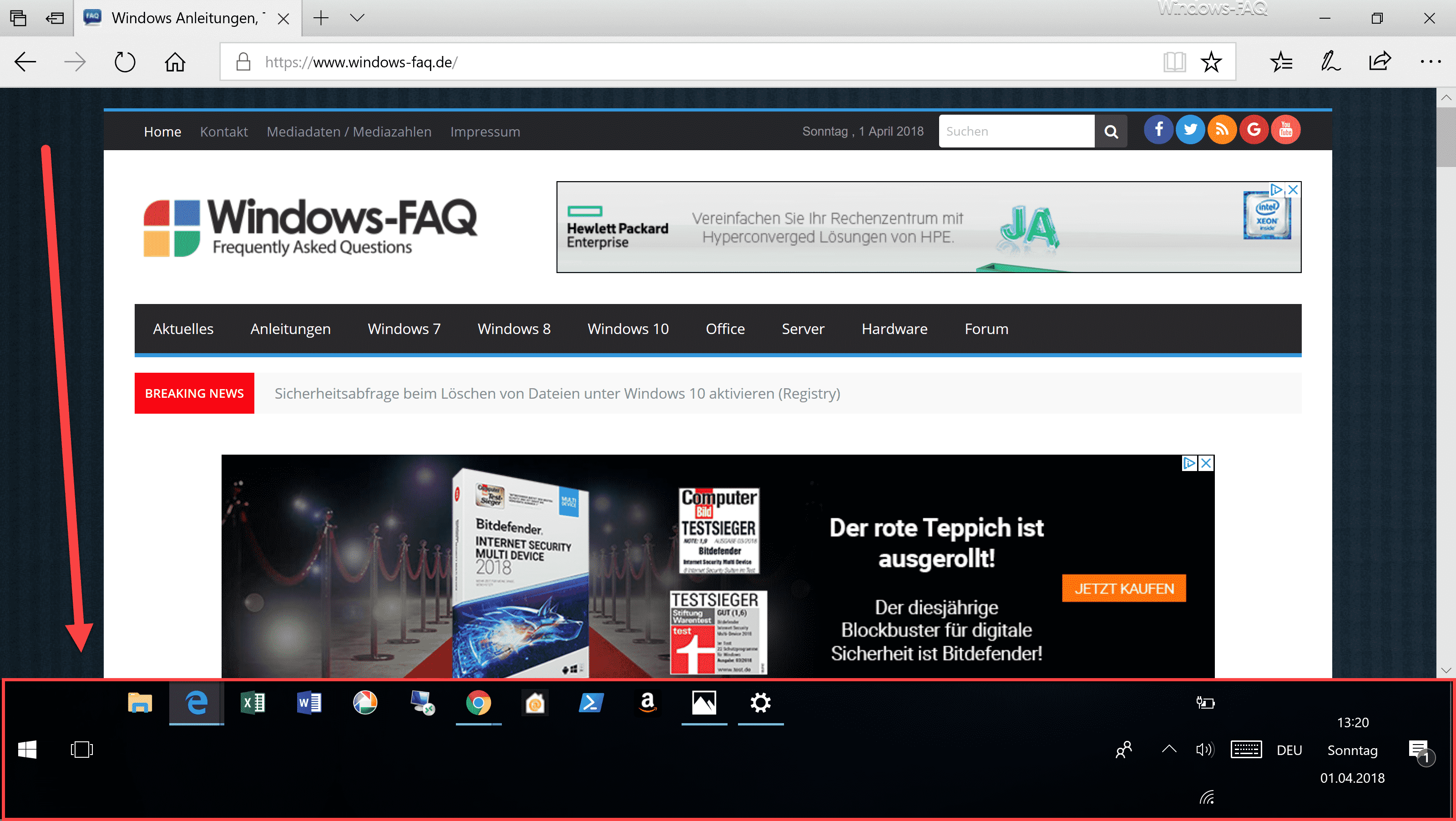 Windows 10 Taskbar 3-zeilig