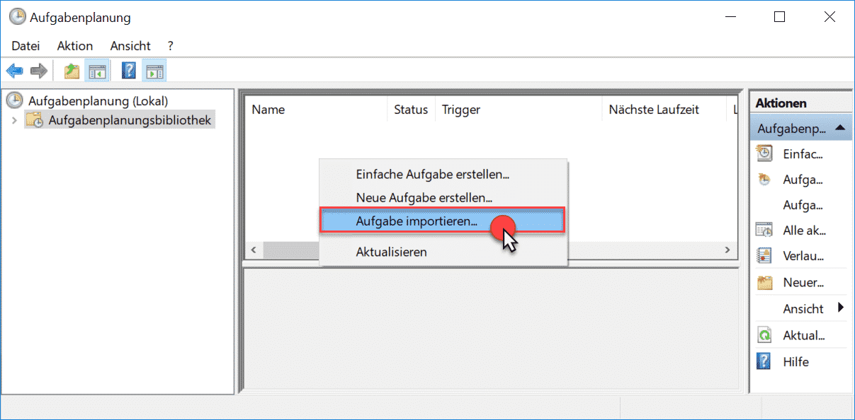 Aufgabe im Task Planer importieren