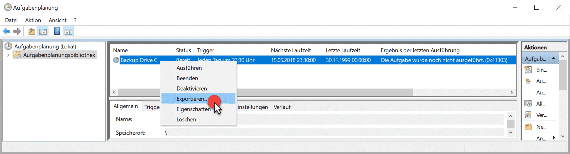 Aufgabenplanung Task Exportieren