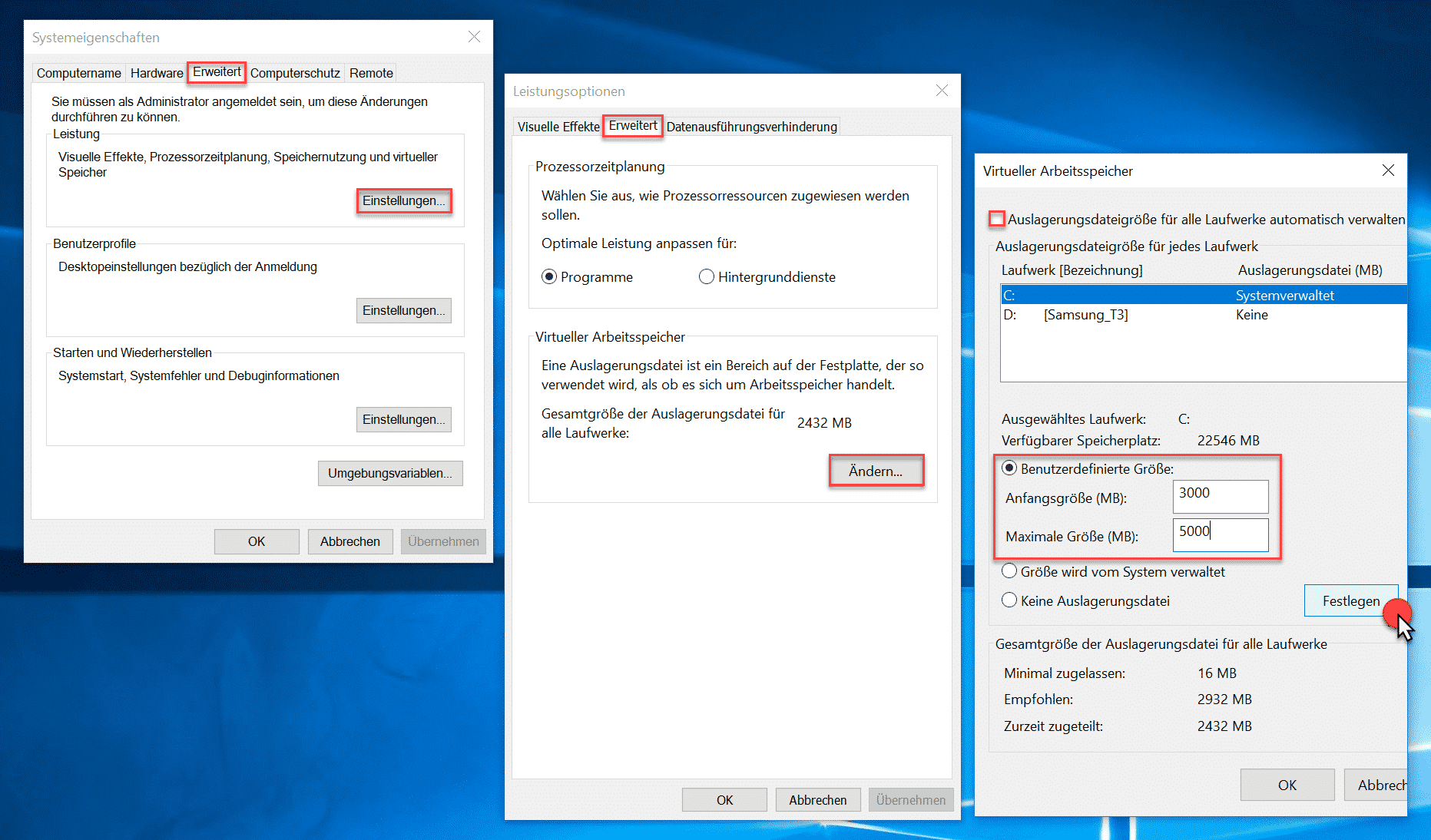 Größe der Windows Auslagerungsdatei pagefile.sys ändern