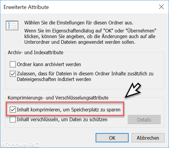 Inhalt komprimieren um Speicherplatz zu sparen