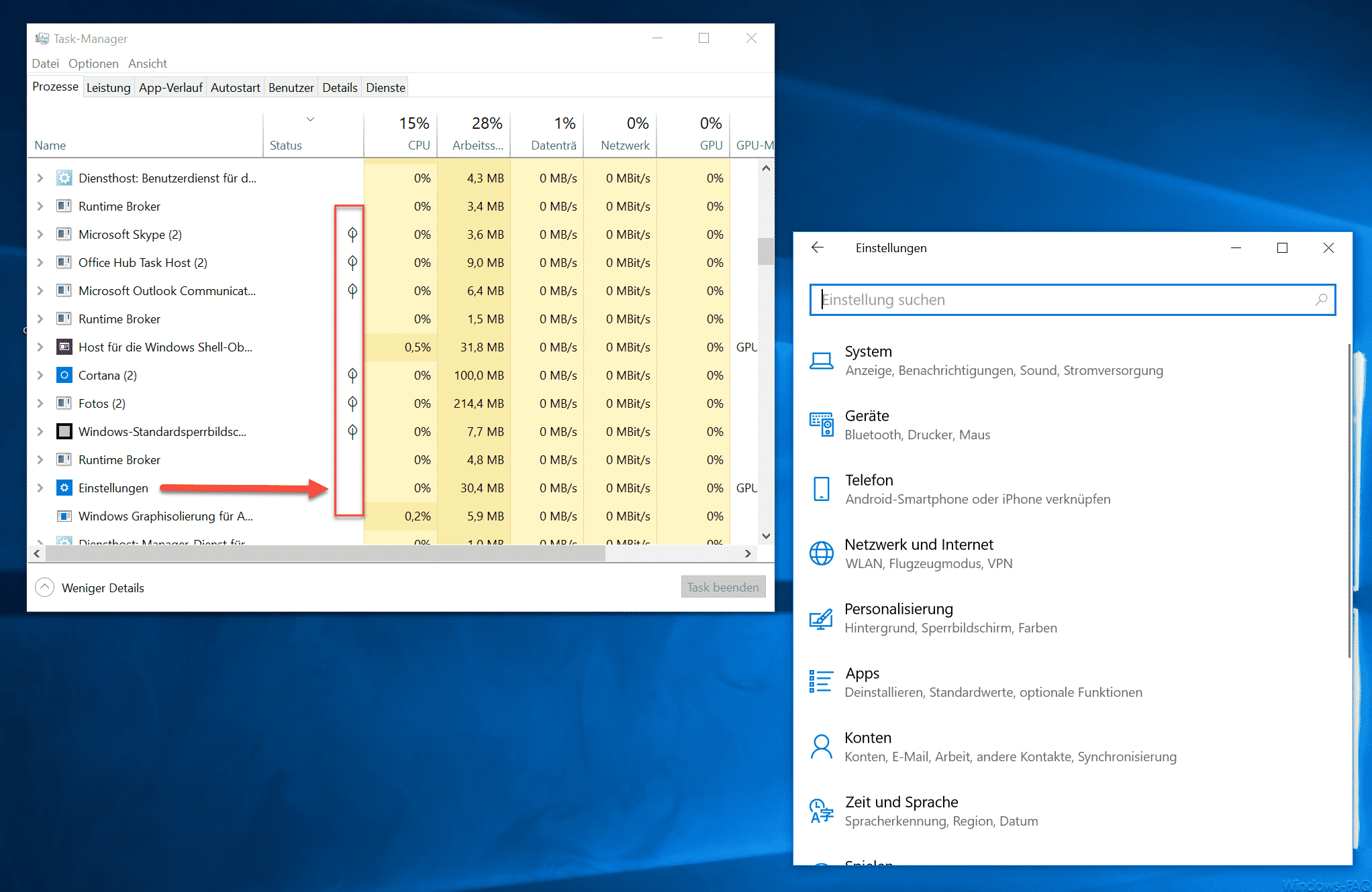 Neues Symbol im Taskmanager verschwunden
