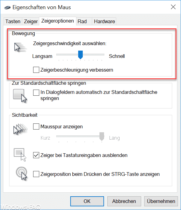 Geschwindigkeit des Mauszeigers unter Windows 10 verändern