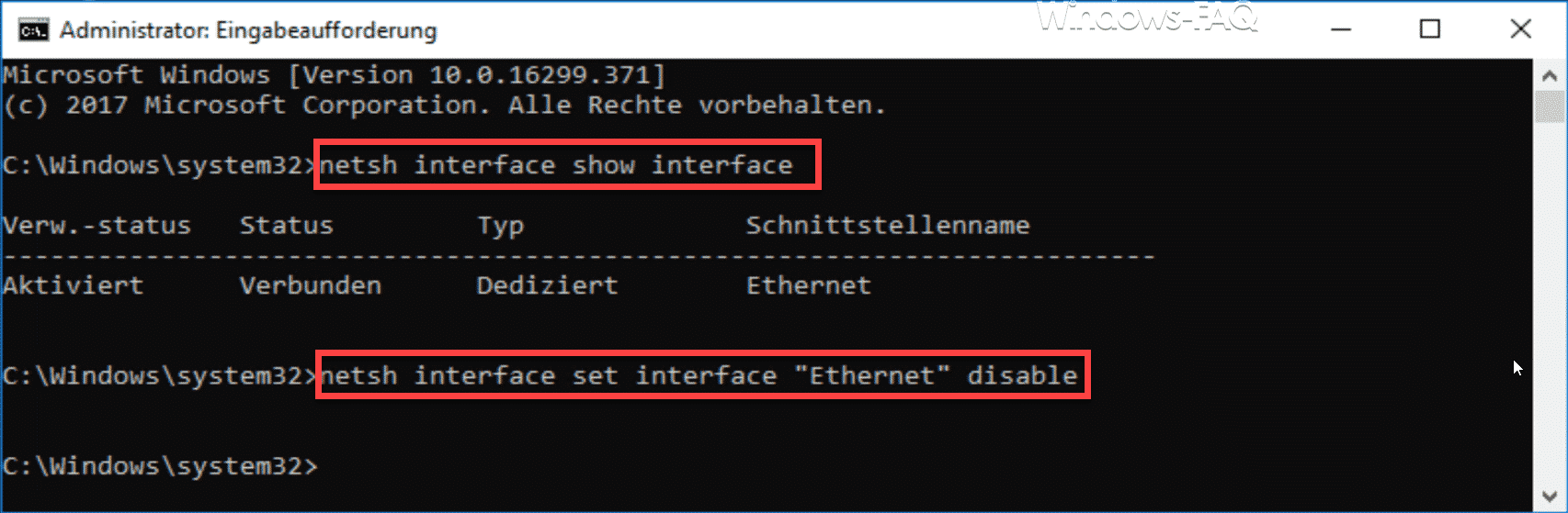 netsh Netzwerkadapter deaktivieren
