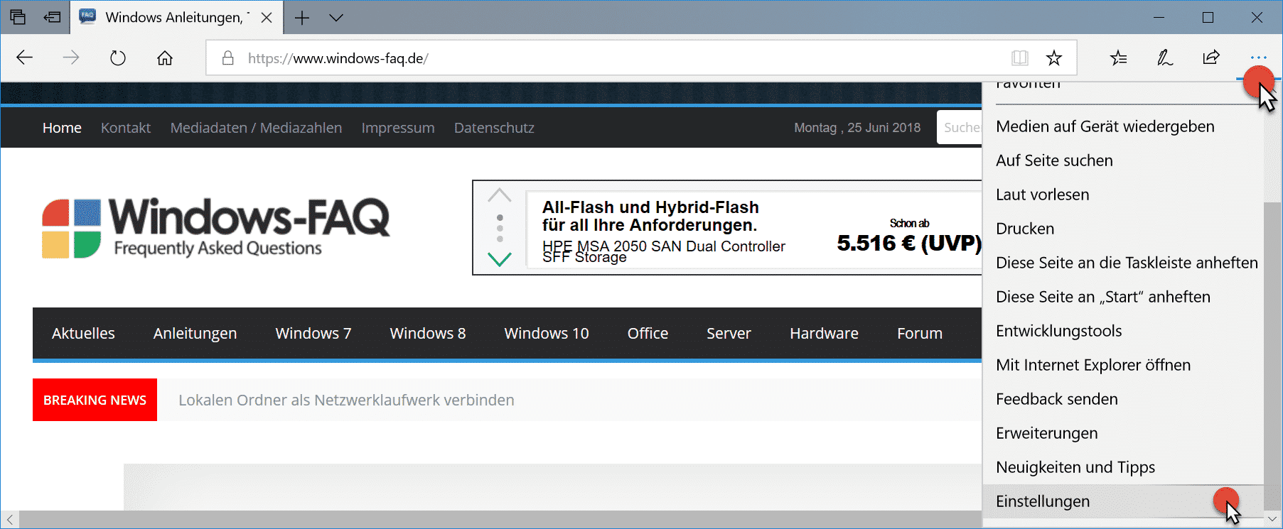 Edge Einstellungen
