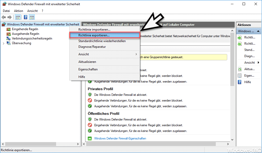 Windows Firewall Regeln exportieren und importieren
