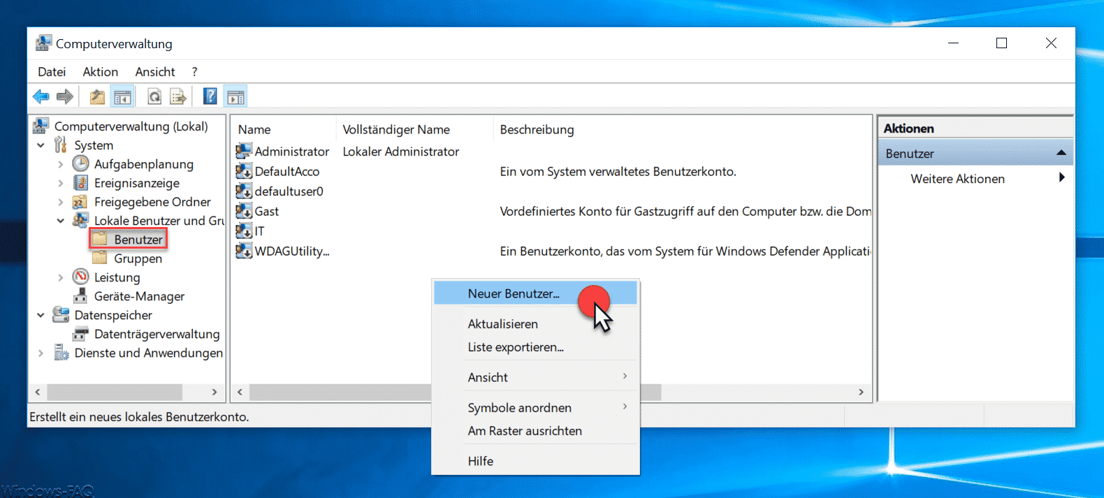 Neues lokales Benutzerkonto unter Windows anlegen