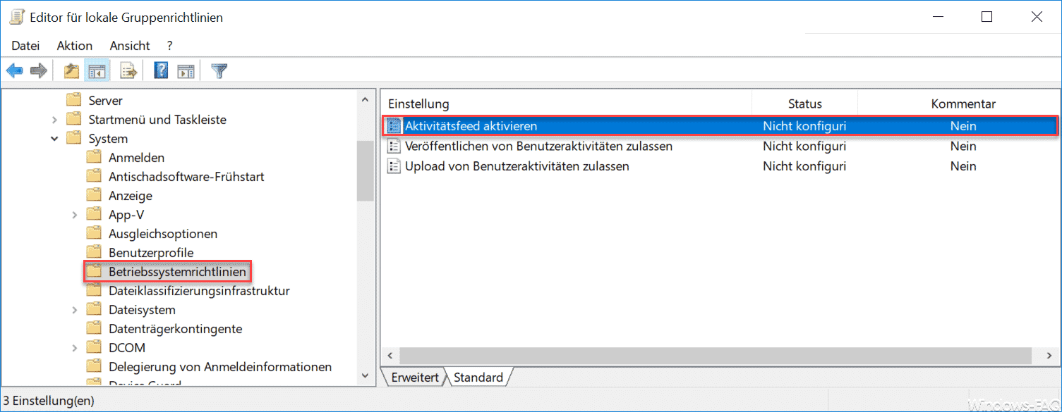 Aktivitätsfeed aktivieren