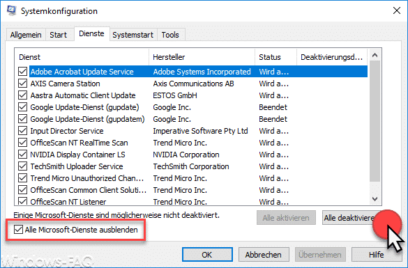 Alle Microsoft Dienste deaktivieren