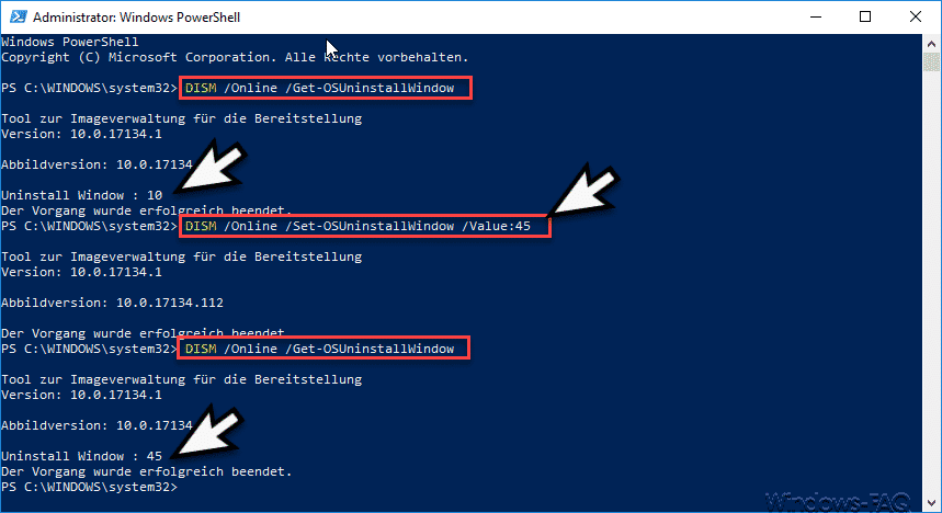 Windows 10 Uninstall Zeitraum von 10 Tagen erhöhen