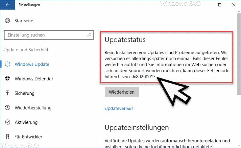 Fehlercode 0x80200013
