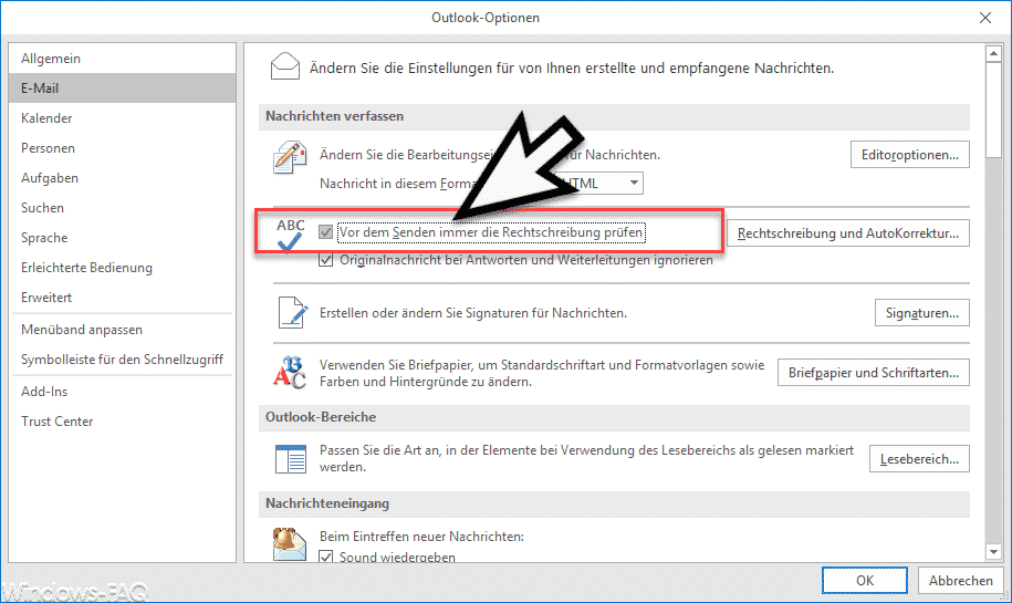 Outlook 2016 und Office 365 - Vor dem Senden immer die Rechtschreibung prüfen