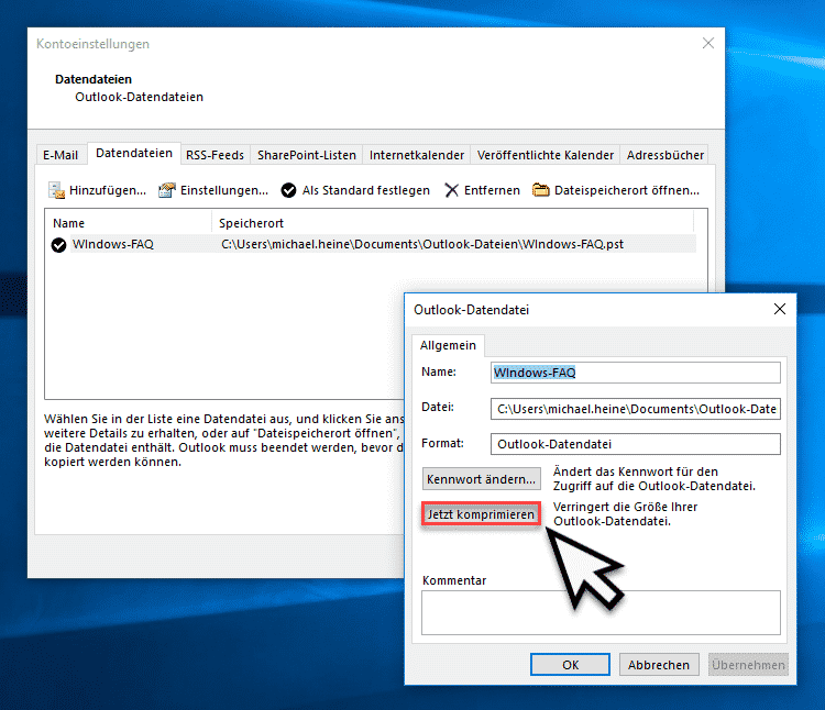 Outlook PST Datei komprimieren