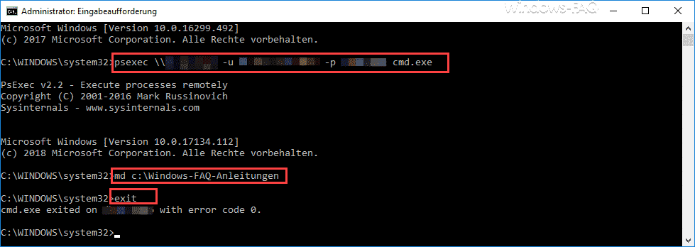 Eingabeaufforderung auf Remote Windows PC mit PsExec öffnen