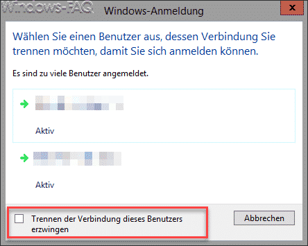 Trennen der RDP Verbindung für diesen Benutzer erzwingen