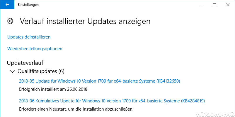 Verlauf installierter Updates anzeigen