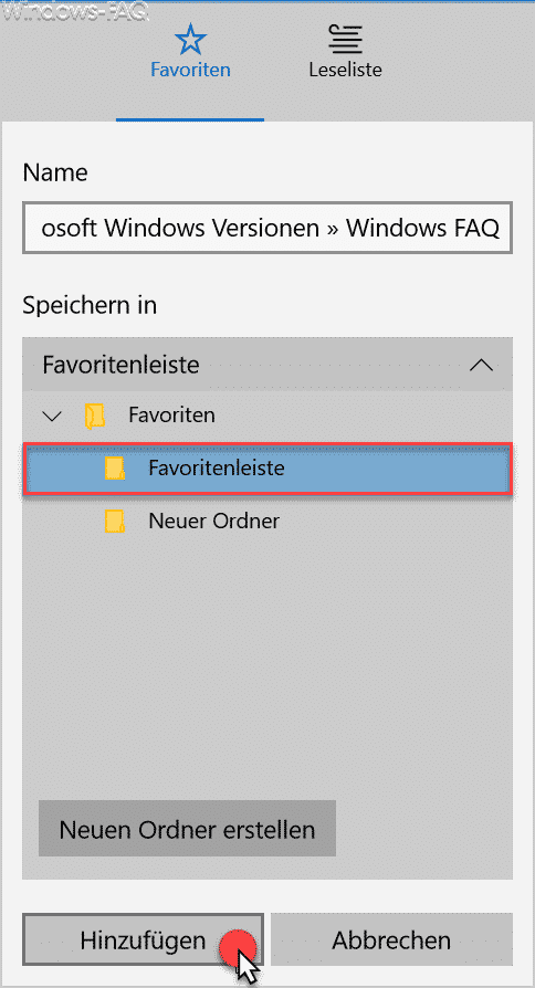 Lesezeichen im Edge Browser bearbeiten und Lesezeichenleiste aktivieren