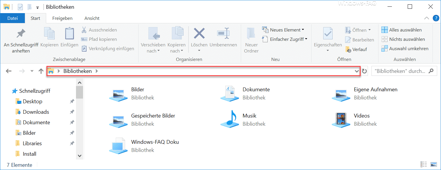 Windows Bibliotheken im Windows Explorer