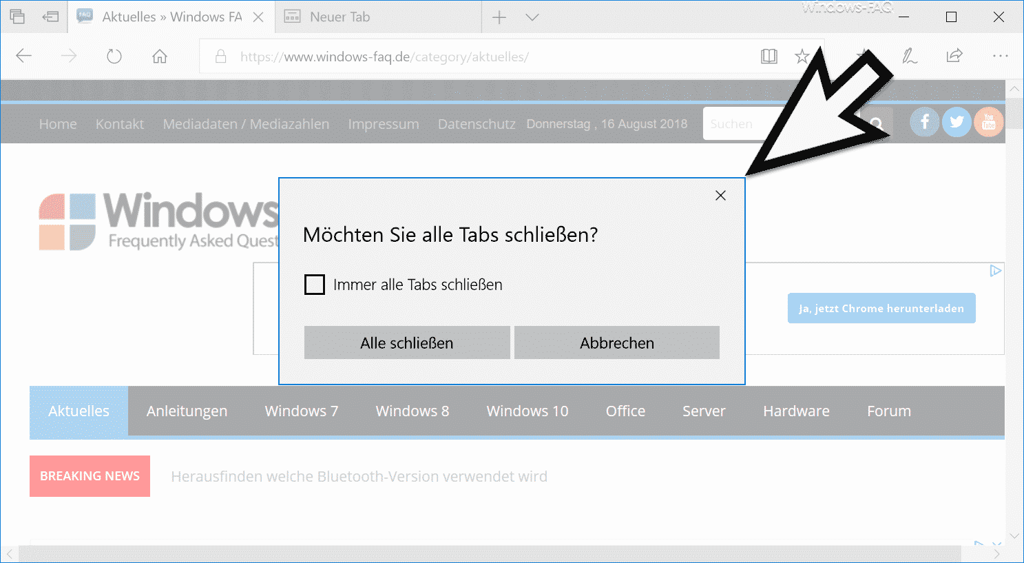 Abfrage „Möchten Sie alle Tabs schließen“ im Edge Browser wieder aktivieren