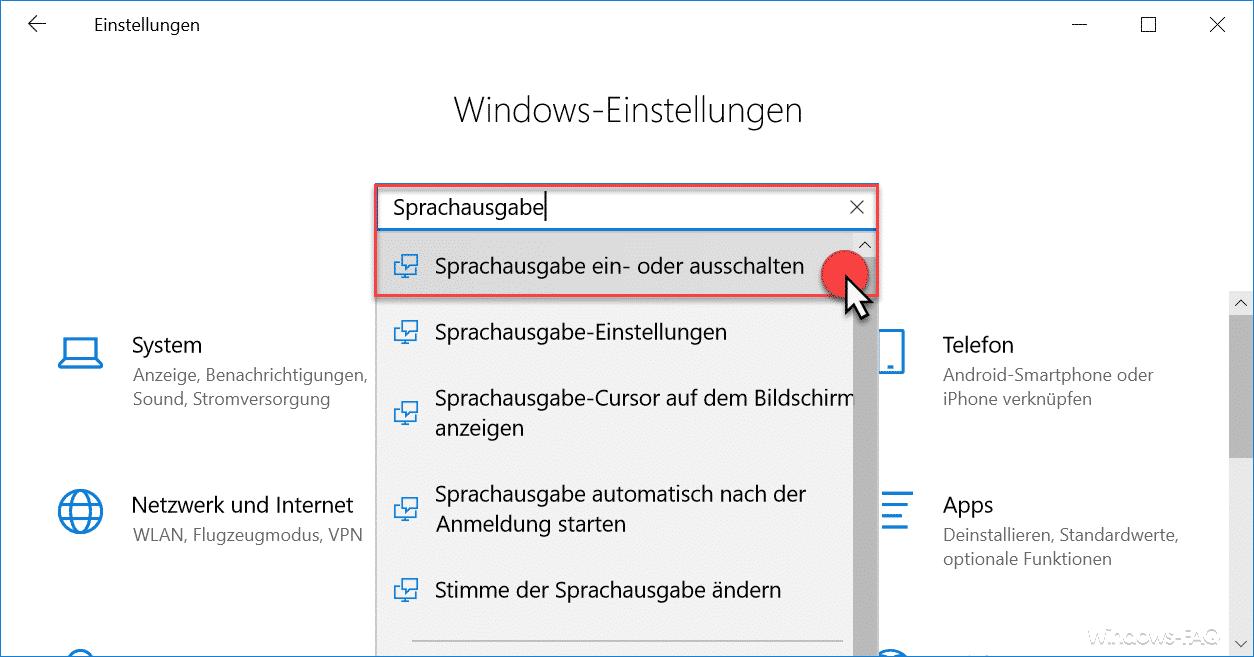 Sprachausgabe ein- oder ausschalten