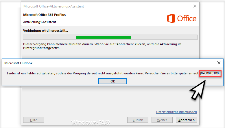 Fehlercode 0xC004B100 bei der Aktivierung von Office 365