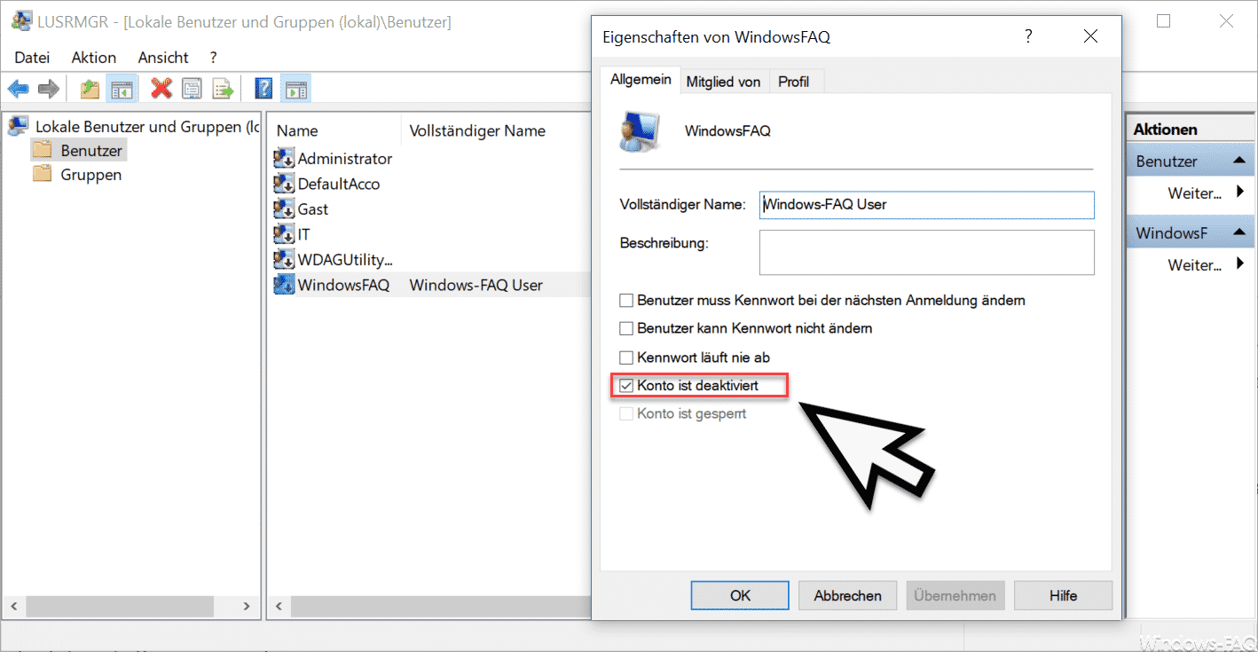 Benutzerkonto deaktivieren unter Windows 10