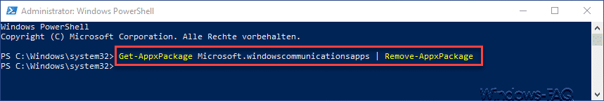 Get-AppxPackage Microsoft.windowscommunicationsapps Remove-AppxPackage