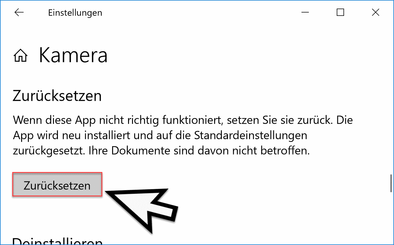 Kamera zurücksetzen
