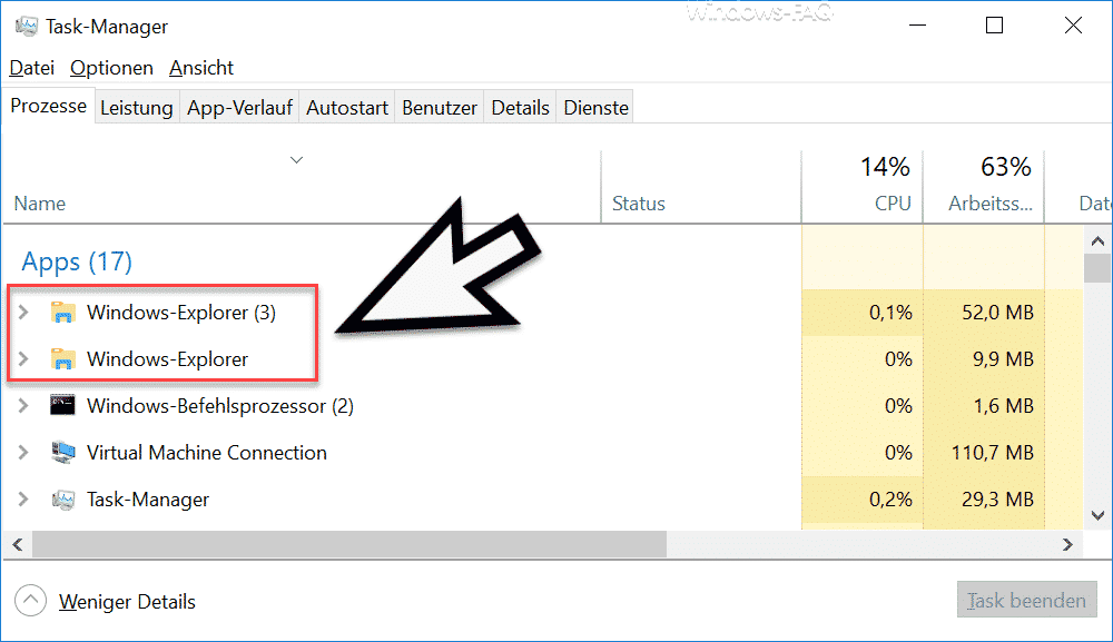 Parameter des Windows Explorers „explorer.exe“