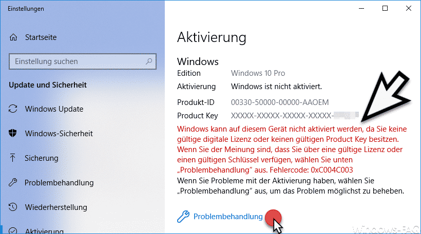 Windows kann auf diesem Gerät nicht aktiviert werden. Aktivierungs-Fehlercode 0xC004C003