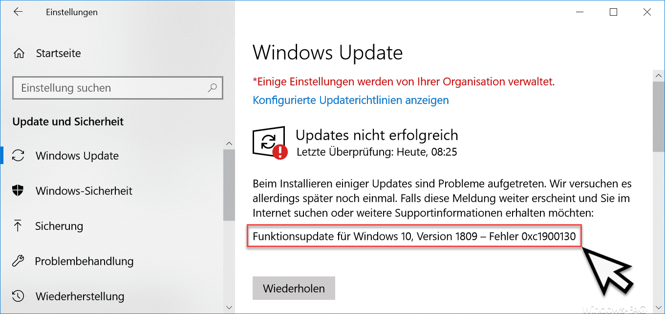 Fehlercode 0xc1900130 beim Windows Update