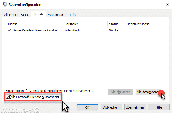 Alle Microsoft Dienste ausblenden MSCONFIG