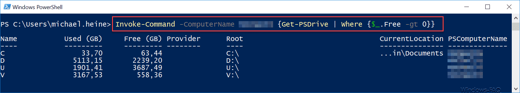 Freien und belegten Speicherplatz der Festplatte lokal oder remote per PowerShell abfragen