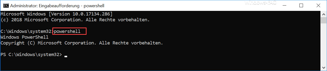 PowerShell aus der Eingabeaufforderung aufrufen