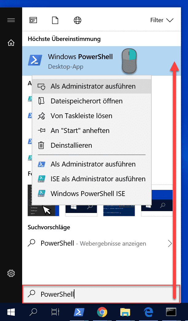 PowerShell über das WIndows 10 Startmenü aufrufen