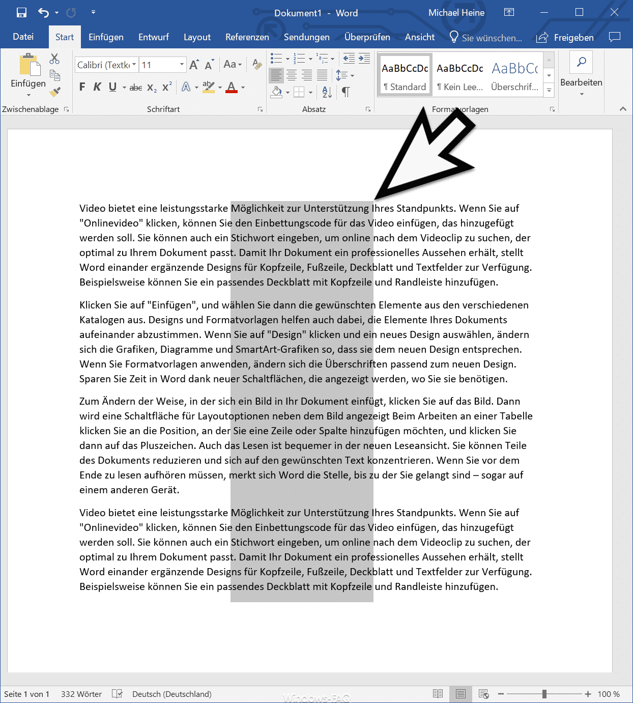 Vertikales Markieren im Word