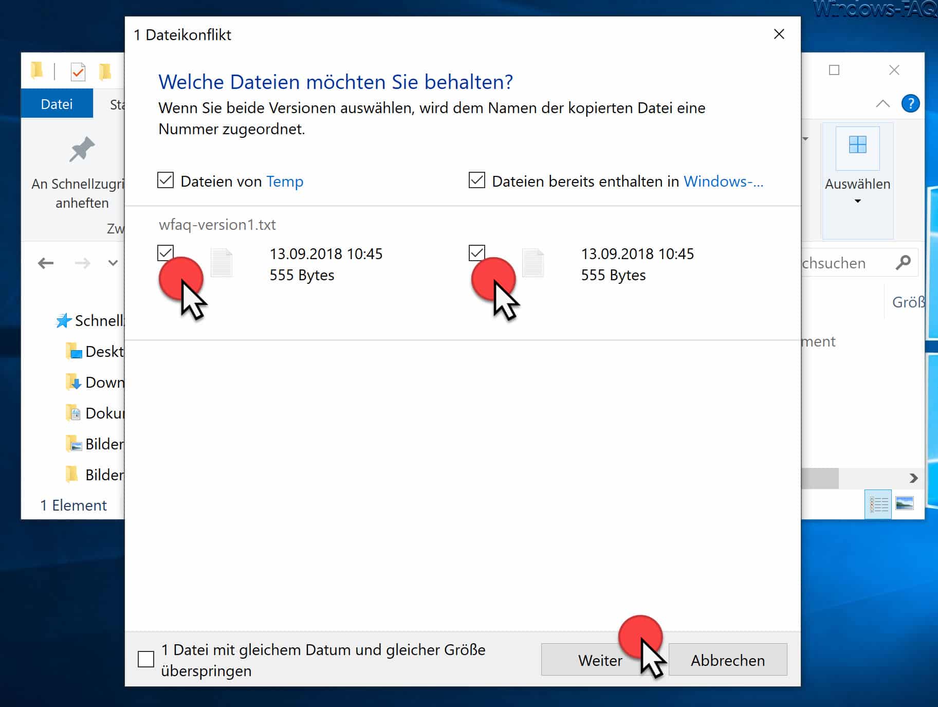 Welche Dateien möchten Sie behalten