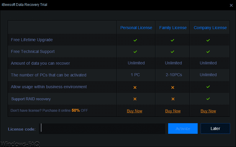 iBeeSoft Data Recovery Wizard Versionsübersicht