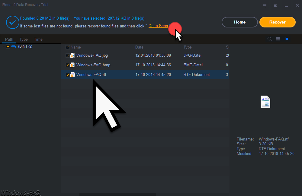 iBeeSoft Data Recovery Wizard gefundene gelöschte Dateien