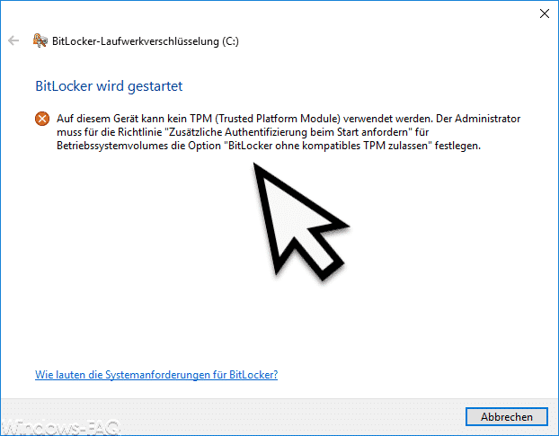 Auf diesem Gerät kann kein TPM (Trusted Platform Module) verwendet werden
