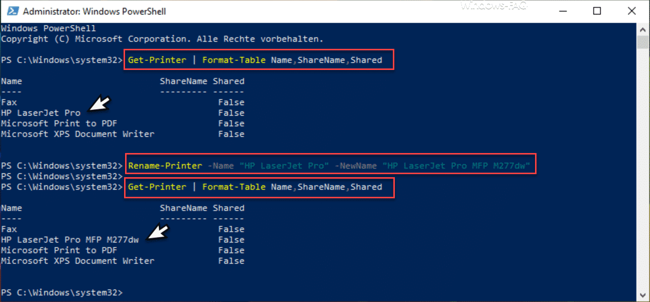 Drucker umbenennen per PowerShell Befehl