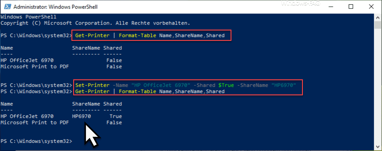 Windows Drucker freigeben per PowerShell Befehl