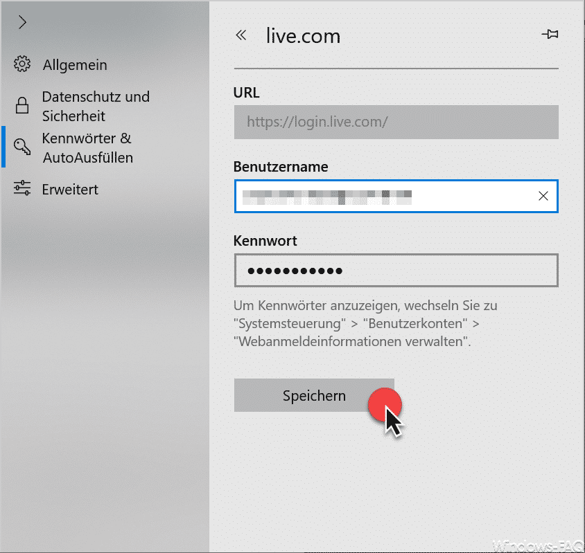 Gespeicherte Kennwörter im Edge Browser verwalten, bearbeiten oder löschen